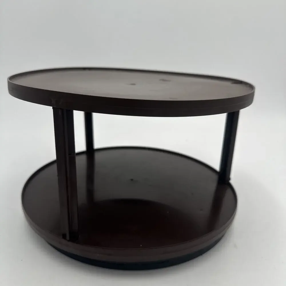 Vintage Lazy Susan 2 Tier Round Turntable 70s Spice Brown Kitchen MCM